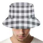 Dark Grey And White Gingham Print Bucket Hat
