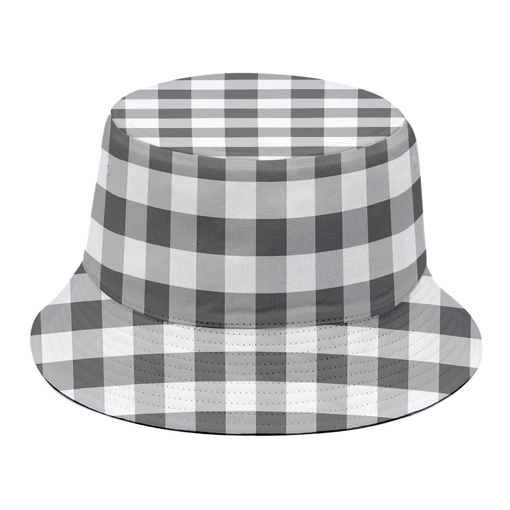 Dark Grey And White Gingham Print Bucket Hat
