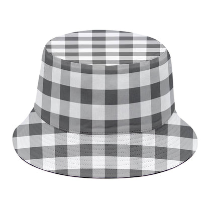 Dark Grey And White Gingham Print Bucket Hat