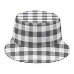 Dark Grey And White Gingham Print Bucket Hat