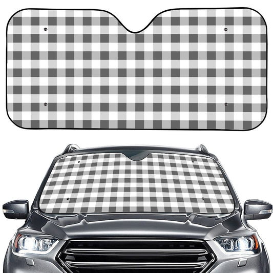 Dark Grey And White Gingham Print Car Windshield Sun Shade