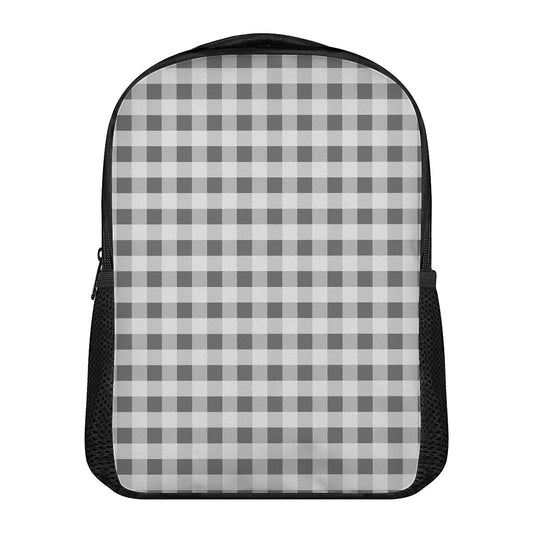 Dark Grey And White Gingham Print Casual Backpack