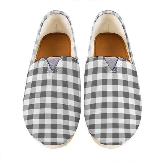 Dark Grey And White Gingham Print Casual Shoes