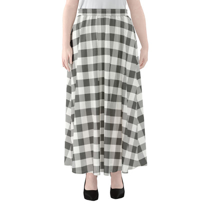 Dark Grey And White Gingham Print Chiffon Maxi Skirt