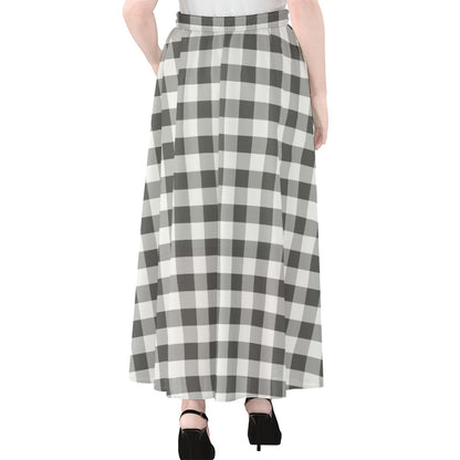 Dark Grey And White Gingham Print Chiffon Maxi Skirt