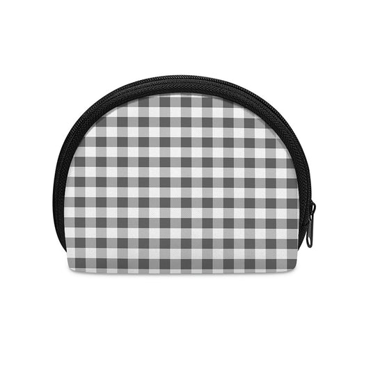 Dark Grey And White Gingham Print Coin Purse