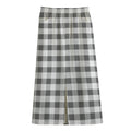Dark Grey And White Gingham Print Cotton Front Slit Maxi Skirt