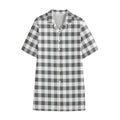 Dark Grey And White Gingham Print Cotton Hawaiian Shirt