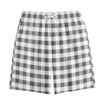 Dark Grey And White Gingham Print Cotton Shorts