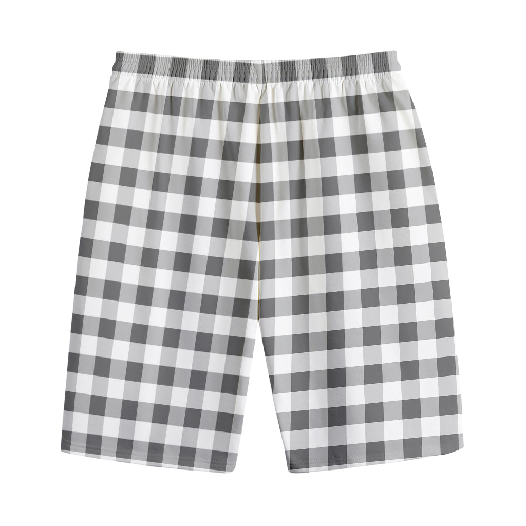 Dark Grey And White Gingham Print Cotton Shorts