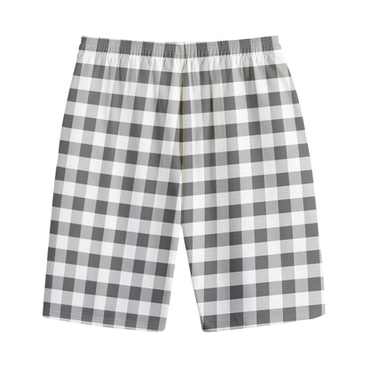 Dark Grey And White Gingham Print Cotton Shorts