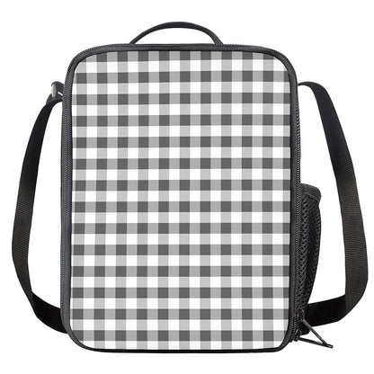 Dark Grey And White Gingham Print Crossbody Lunch Bag
