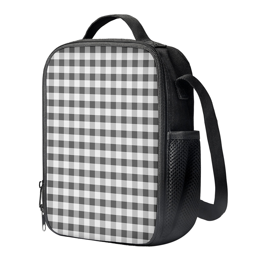 Dark Grey And White Gingham Print Crossbody Lunch Bag