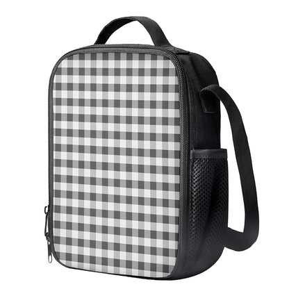 Dark Grey And White Gingham Print Crossbody Lunch Bag