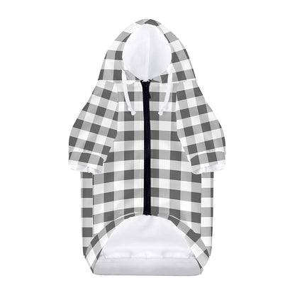 Dark Grey And White Gingham Print Dog Zip Up Hoodie
