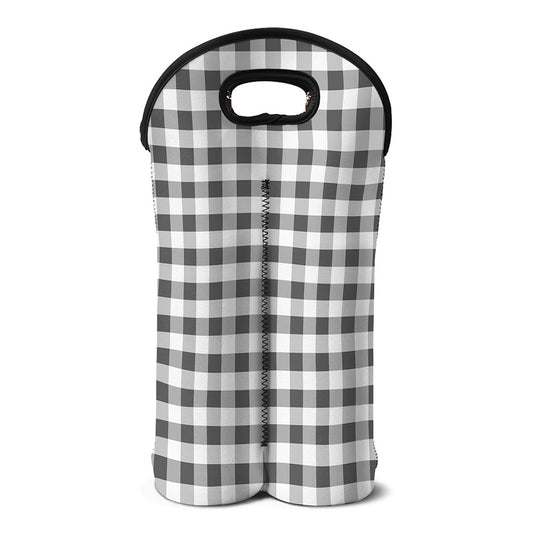 Dark Grey And White Gingham Print Double Neoprene Wine Tote