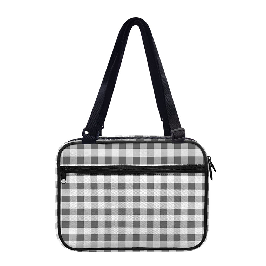 Dark Grey And White Gingham Print Double Strap Bible Bag