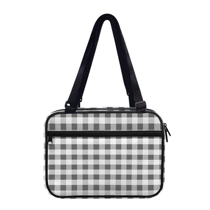 Dark Grey And White Gingham Print Double Strap Bible Bag