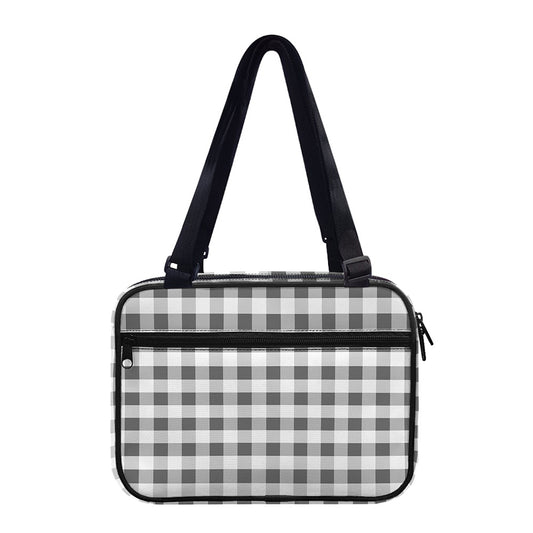Dark Grey And White Gingham Print Double Strap Bible Bag