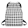 Dark Grey And White Gingham Print Drawstring Backpack