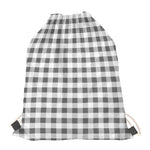 Dark Grey And White Gingham Print Drawstring Bag