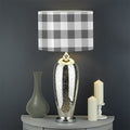 Dark Grey And White Gingham Print Drum Lamp Shade