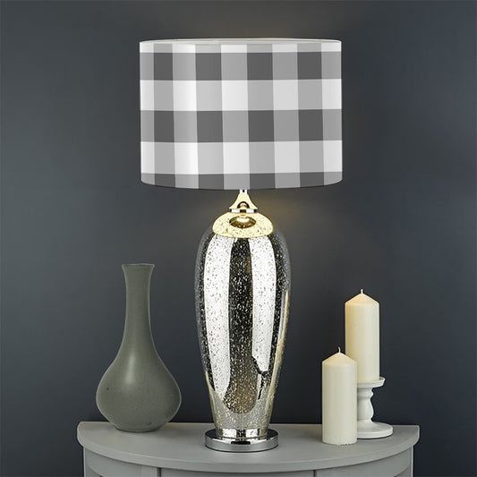 Dark Grey And White Gingham Print Drum Lamp Shade