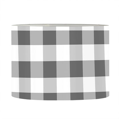 Dark Grey And White Gingham Print Drum Lamp Shade