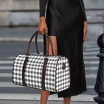 Dark Grey And White Gingham Print Duffle Bag