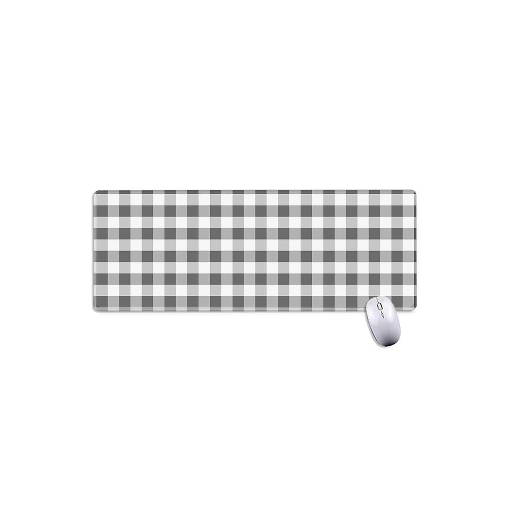 Dark Grey And White Gingham Print Extended Mouse Pad