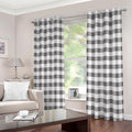 Dark Grey And White Gingham Print Extra Wide Grommet Curtains