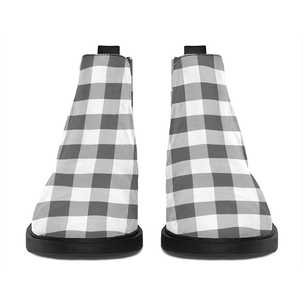 Dark Grey And White Gingham Print Flat Ankle Boots