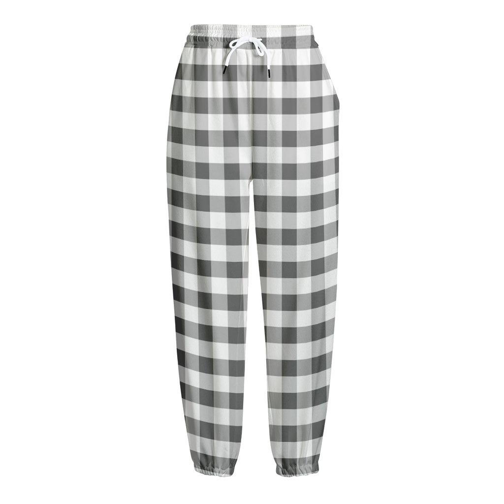 Dark Grey And White Gingham Print Fleece Lined Knit Pants