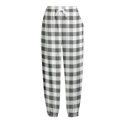 Dark Grey And White Gingham Print Fleece Lined Knit Pants