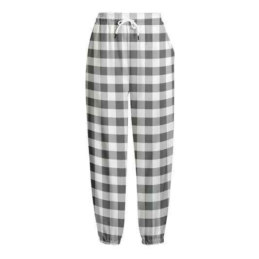 Dark Grey And White Gingham Print Fleece Lined Knit Pants