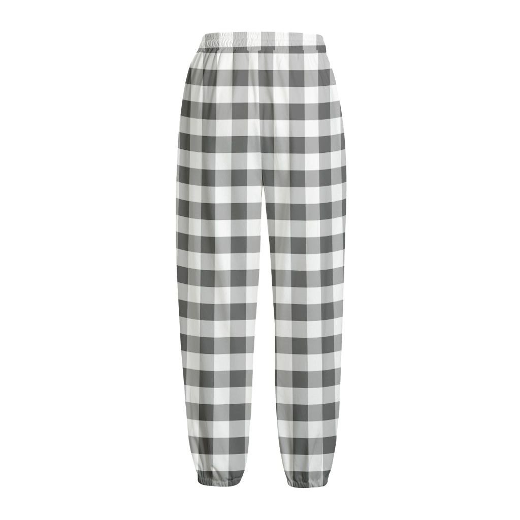 Dark Grey And White Gingham Print Fleece Lined Knit Pants