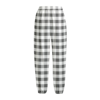 Dark Grey And White Gingham Print Fleece Lined Knit Pants