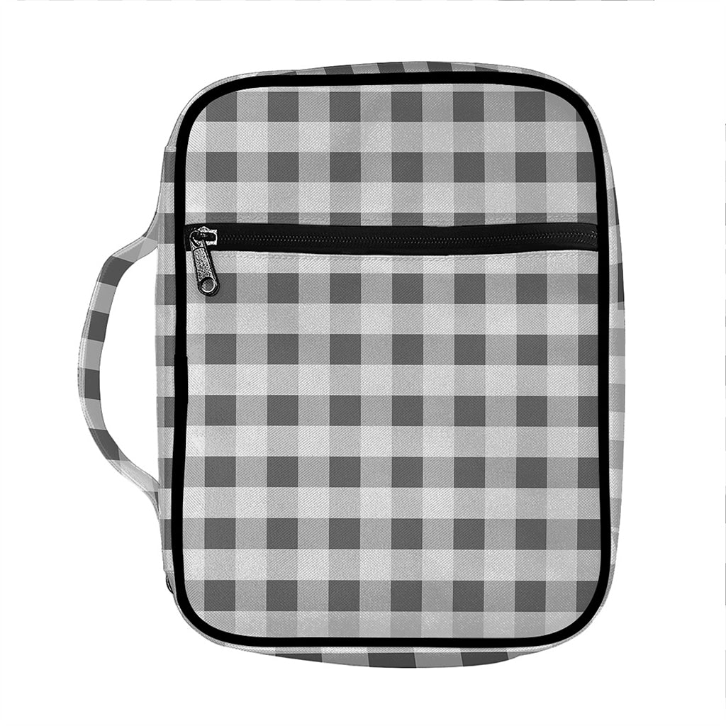 Dark Grey And White Gingham Print Front Pocket Bible Bag