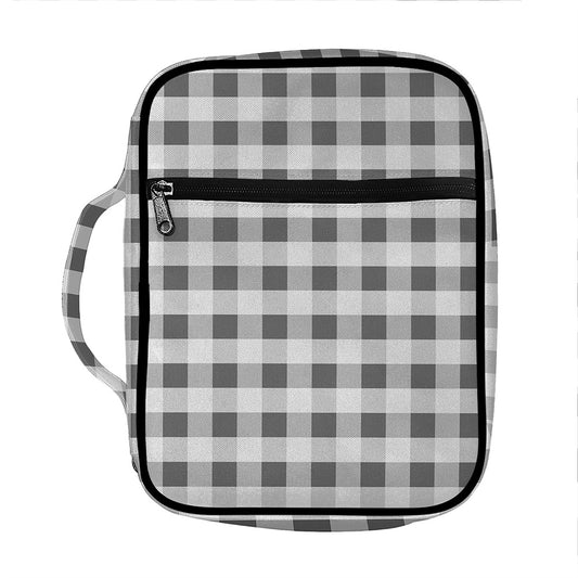 Dark Grey And White Gingham Print Front Pocket Bible Bag