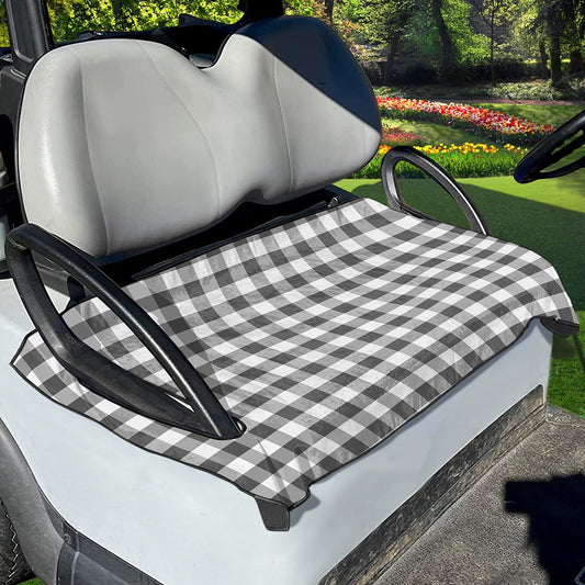 Dark Grey And White Gingham Print Golf Cart Seat Cover