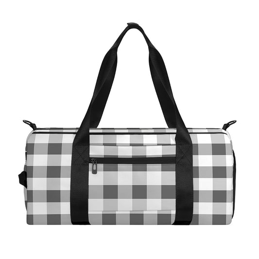 Dark Grey And White Gingham Print Gym Bag
