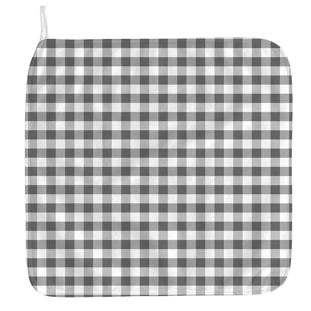 Dark Grey And White Gingham Print Hand Towel