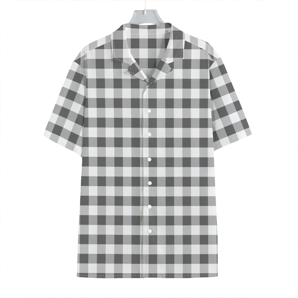Dark Grey And White Gingham Print Hawaiian Shirt