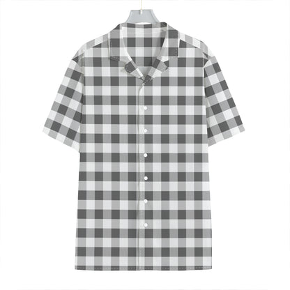 Dark Grey And White Gingham Print Hawaiian Shirt