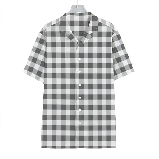 Dark Grey And White Gingham Print Hawaiian Shirt