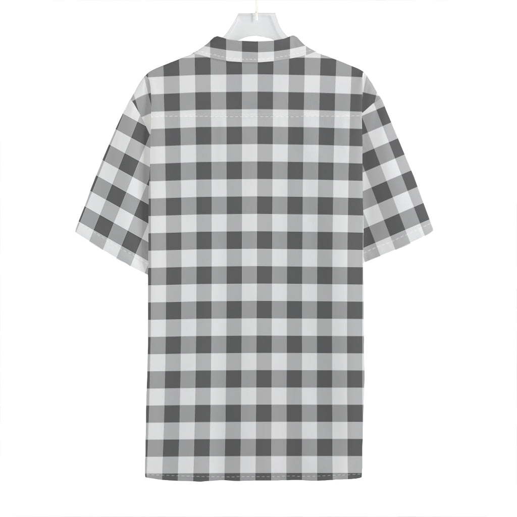 Dark Grey And White Gingham Print Hawaiian Shirt
