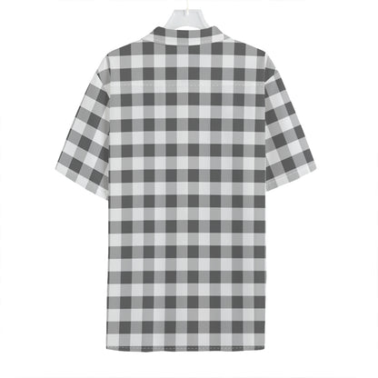 Dark Grey And White Gingham Print Hawaiian Shirt