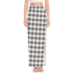 Dark Grey And White Gingham Print High Slit Maxi Skirt