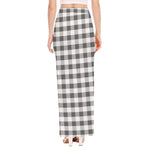 Dark Grey And White Gingham Print High Slit Maxi Skirt