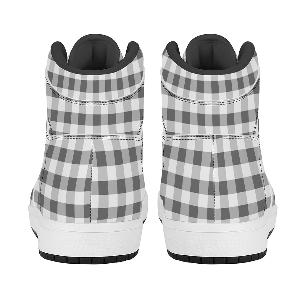 Dark Grey And White Gingham Print High Top Leather Sneakers